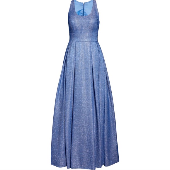NWT Morgan & Co Blue Glitter Shimmer Pleated Gown - Picture 9 of 16